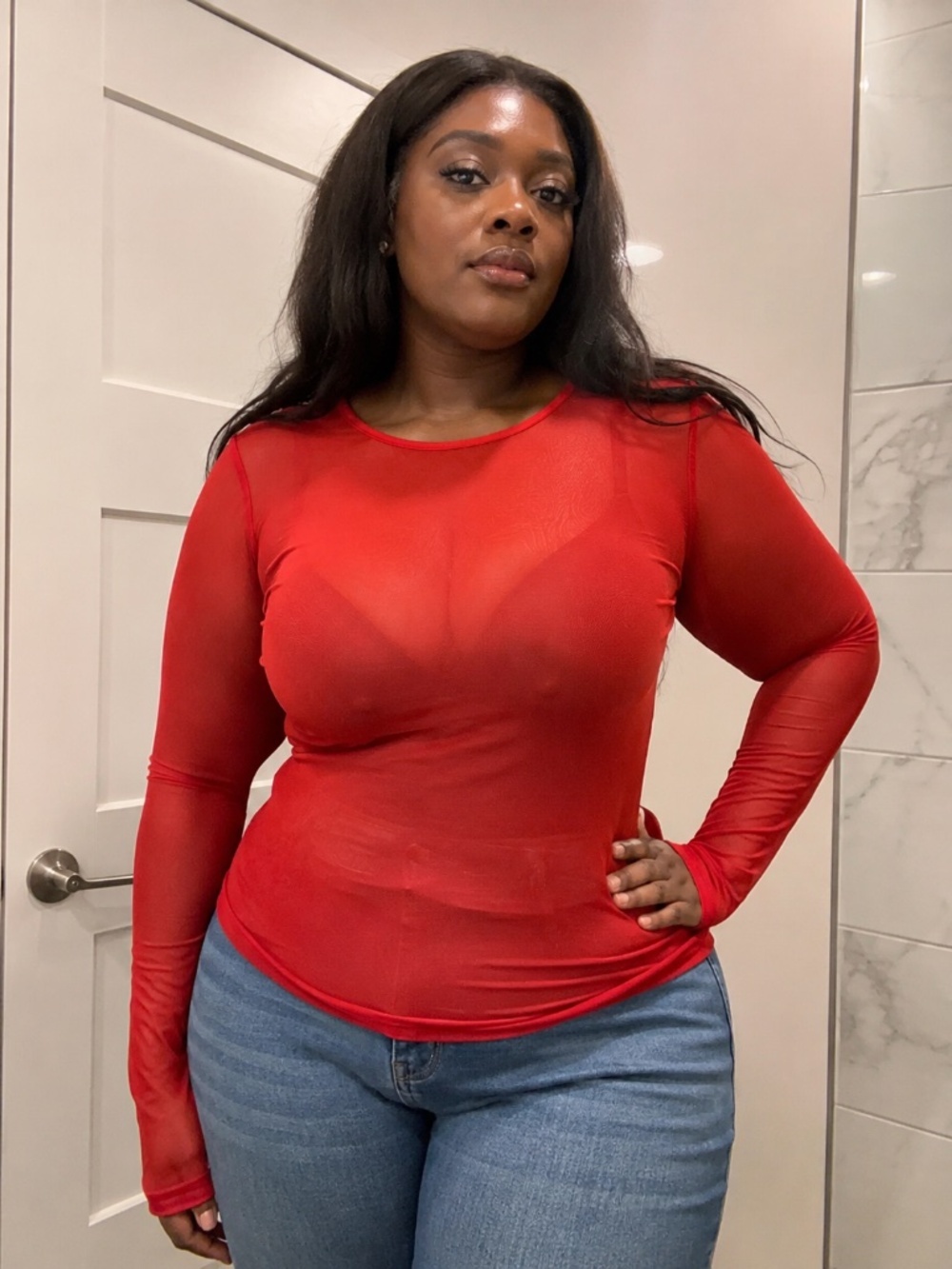 Red see through top